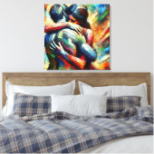 Lover's Embracing Air Oil Paint Style Canvas Afdruk (Insitu (Slaapkamer))