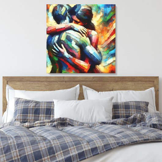 Lover's Embracing Air Oil Paint Style Canvas Afdruk (Insitu (Slaapkamer))