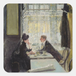 Lovers in een café vierkante sticker