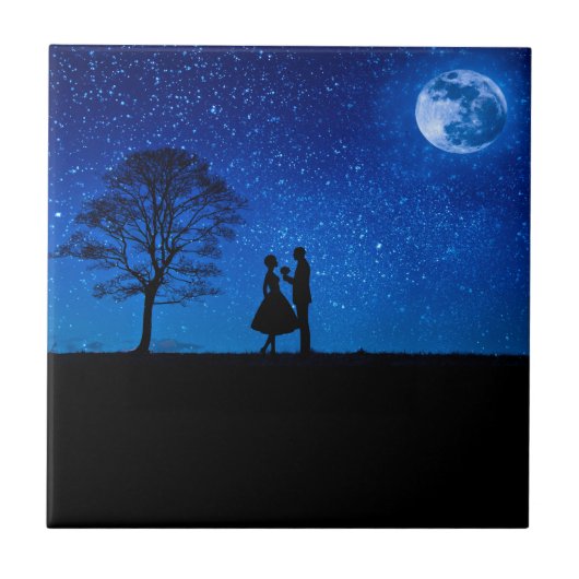 Lovers onder volle maan tegeltje (Voorkant)