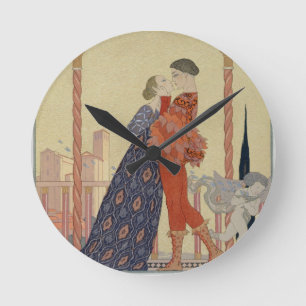 Lovers op een balkon (m/v op papier) ronde klok
