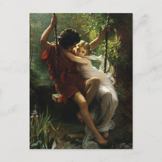 Lovers op een Swing. Lente, sparen de Datum Aankondigingskaart (Voorkant)