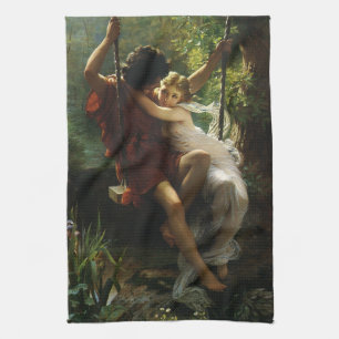 Lovers op een Swing. Lente van Pierre Auguste Cot Theedoek