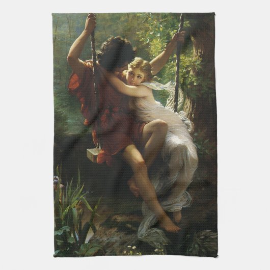 Lovers op een Swing. Lente van Pierre Auguste Cot Theedoek (Verticaal)