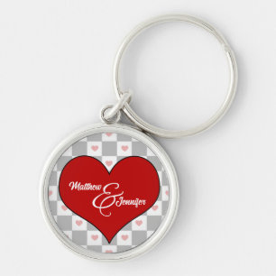 Lover's Red Heart Checkerboard met naam Sleutelhanger