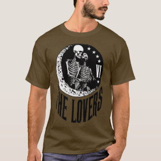 Lovers Tarot Kaart Skeleton Moon Crescent Vinta T-shirt