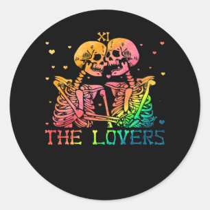 Lovers Tarot Rainbow Skeleton Gay Lesbian LGBT Ronde Sticker
