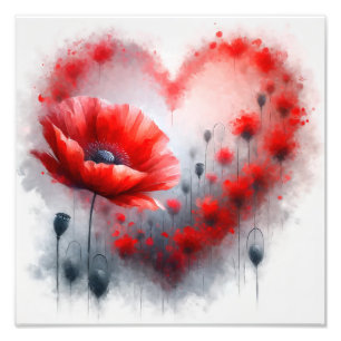 Love's Blossom: Een hartvormige klaproos fantasie Foto Afdruk