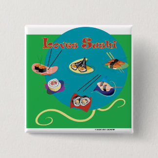 Loves sushi vierkante button 5,1 cm