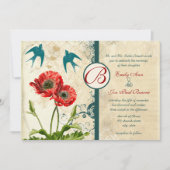  Lovevogels Damask Red Poppy Wedding Kaart (Voorkant)
