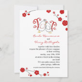 Lovevogels en Cherry Blossom Wedding Invitations Kaart (Voorkant)