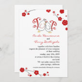 Lovevogels en Cherry Blossom Wedding Invitations Kaart (Voorkant / Achterkant)