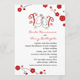 Lovevogels en Cherry Blossom Wedding Invitations Kaart