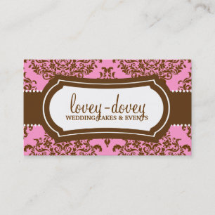Lovey Dovey Damask Pink Brown Visitekaartje