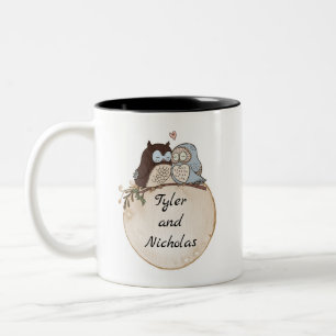 Lovey Dovey Uilen Voeg Namen Gift voor Vriendin Tweekleurige Koffiemok