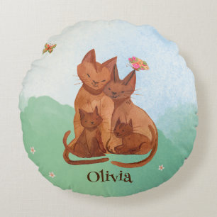 Loving Cat Family Rond Kussen
