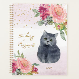 Loving Cat Illustration Flowers Journal quotidien