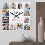 Loving Life with You Quote 12 Photo White<br><div class="desc">Photo clock with happy quote and 12 of your favorite pictures of family and friends. The photo template is set up for you to create your own grid style photo collage to frame the quote reads "loving life with you". The design is lettered in NLFA script and skinny font typographiy...</div>