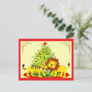 Loving Lion & Tiger Happy Holiday Postcard Feestdagenkaart