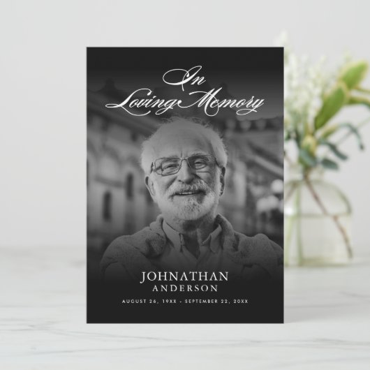 Loving Memory 2-foto Elegant Script begrafenis Bedankkaart (Staand voorkant)