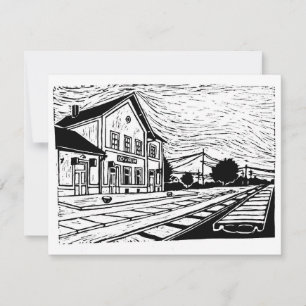 Lovrin Station Linocut RSVP Kaartje