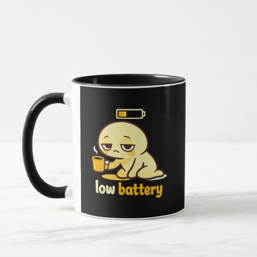 Low Battery Mood – Cute Tired Coffee Mok (Links)
