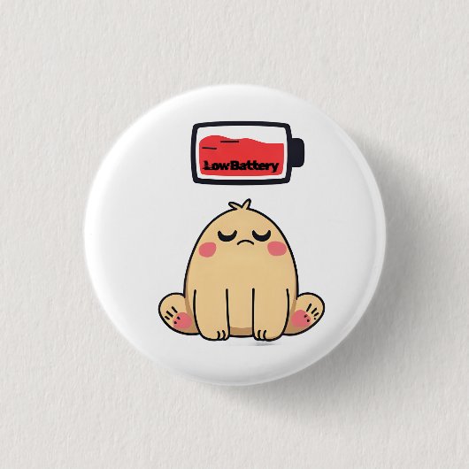 Low Battery Mood – Grappige Comic Doodle Ronde Button 3,2 Cm (Voorkant)