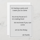 Low effort sarcastic satire party invitation kaart (Voorkant / Achterkant)