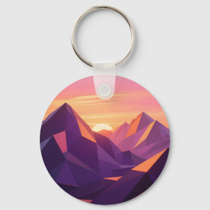 Low Poly Bergzonsondergang Geometrisch Sleutelhanger