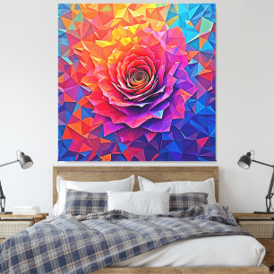 Low Poly Roos Bloei Abstracte Kunst Canvas Afdruk