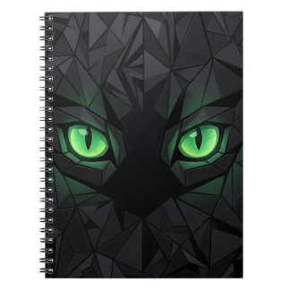 Low Poly Zwarte Kat met Smaragdgroene Ogen Notitieboek