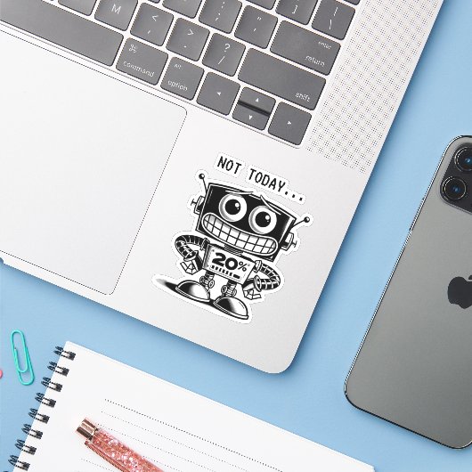 Low Power Robot – niet vandaag... Sticker (Laptop met iPhone)