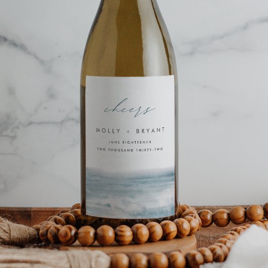 Low Tide Coastal Waterverf bruiloft "Cheers" Wijn Etiket