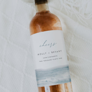 Low Tide Coastal Waterverf bruiloft "Cheers" Wijn Etiket