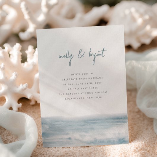 Low Tide Coastal Waterverf Script Wedding Kaart