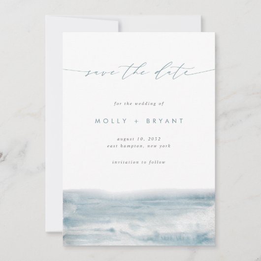 Low Tide Script Kustbruiloft Save The Date (Voorkant)
