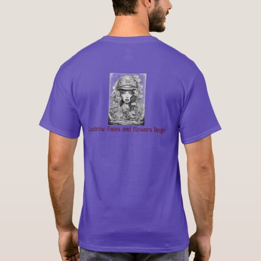 Lowbrow gezichten en bloemen ontwerp t-shirt (Achterkant)