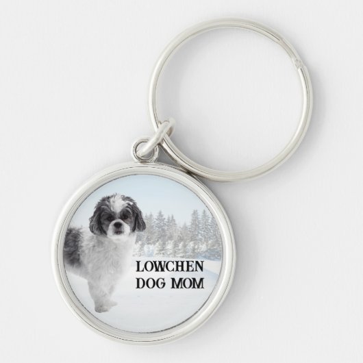 Lowchen-hond-moeder-winterscène Sleutelhanger (Voorkant)