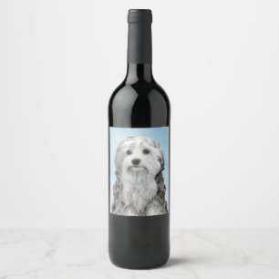 Lowchen schilderen - Kute Original Dog Art Wijn Etiket