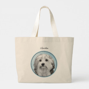 Lowchen Schilderen Zilver en Crème Originele Hond Grote Tote Bag