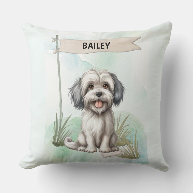Lowchen Watercolor Personalized Dog Kussen (Voorkant)