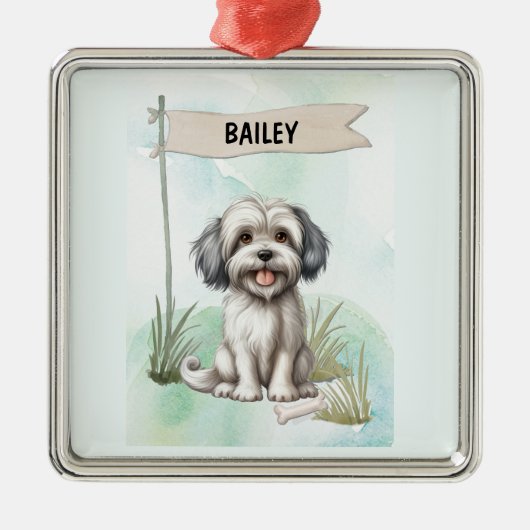 Lowchen Watercolor Personalized Dog Metalen Ornament (Voorkant)