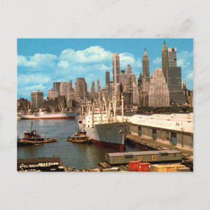 Lower Manhattan Skyline, East River, Vintage van d Briefkaart