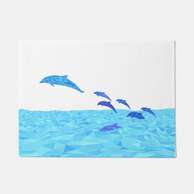 Lowpoly Dolphins die uit de oceaan springen Deurmat (Voorkant)