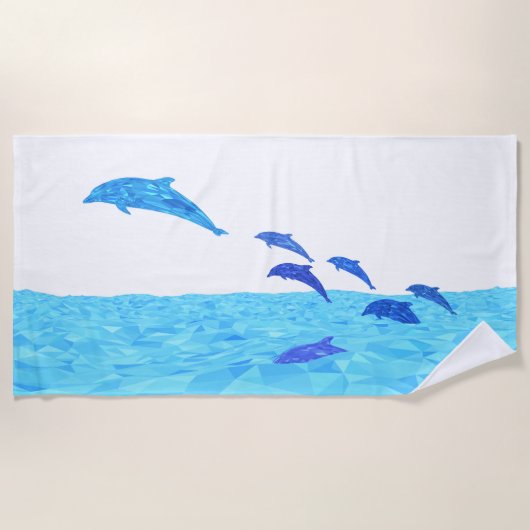 Lowpoly Dolphins die uit de oceaan springen Strandlaken (Voorkant)