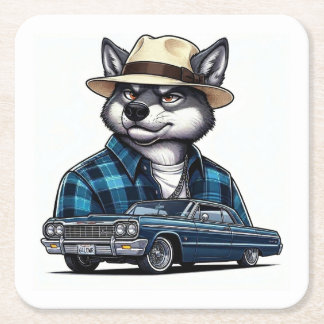 Lowrider Wolf Vierkante Kartonnen Onderzetter