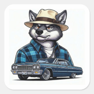 Lowrider Wolf Vierkante Sticker