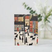 Lowry Style Cat Briefkaart (Staand voorkant)