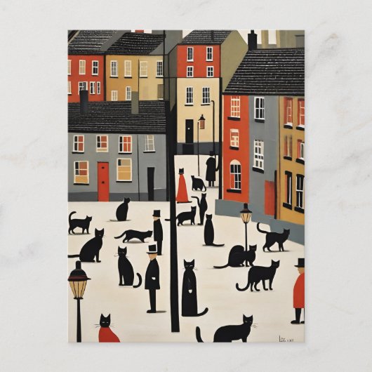 Lowry Style Cat Briefkaart (Voorkant)