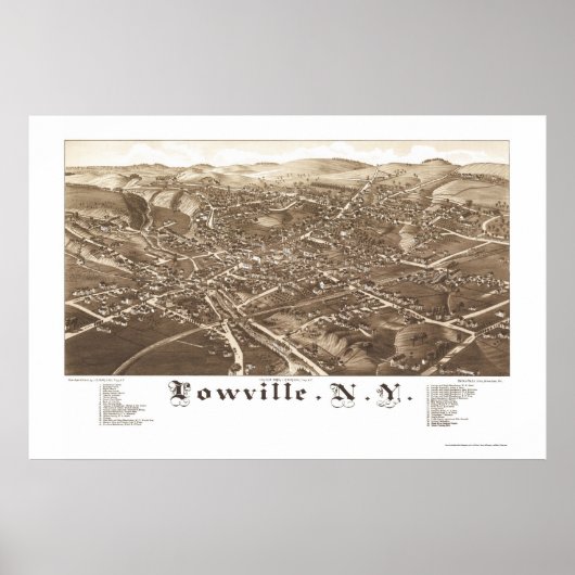 Lowville, NY Panoramic Map - 1885 Poster (Voorkant)